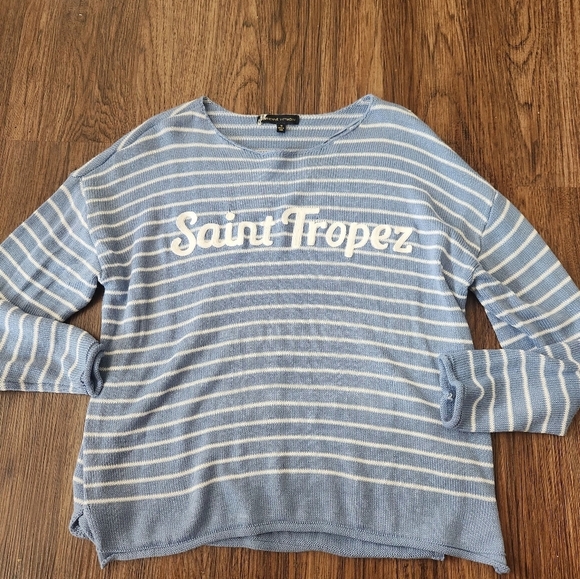 Adrienne Vittadini Light Blue and White Striped Top - Picture 1 of 5